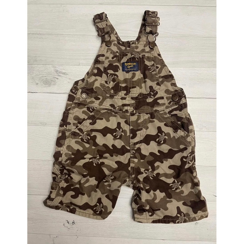 Kids Osh Kosh B'Gosh brown camo‎ overalls with turtles 24 months